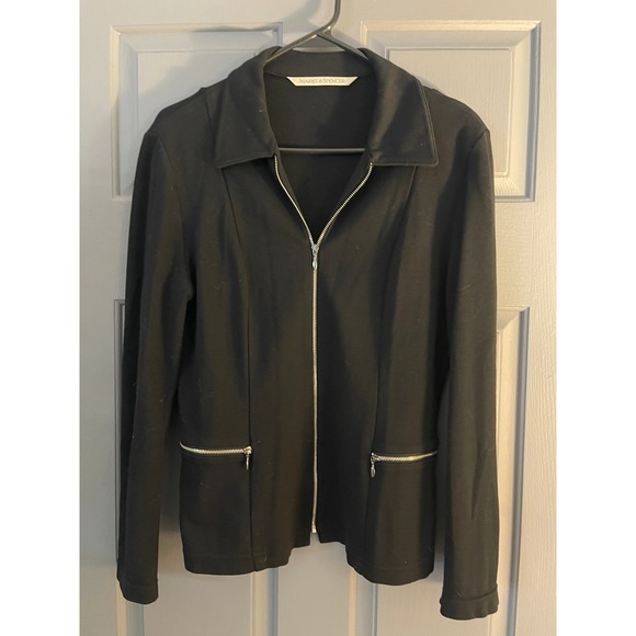 Marks & Spencer Black Zip Up Jacket Size 12 UK 14 Ponte Knit Blazer Professional - Picture 9 of 10